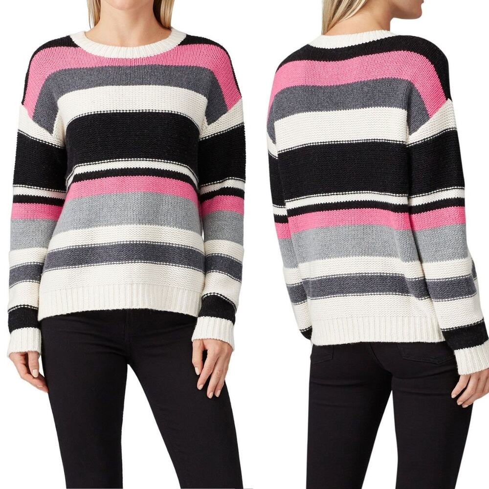 One Grey Day Heath Striped Pink & Black Pullover Sweater
